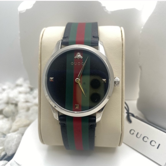 GUCCI Men's 100% Authentic 48mm Watch Swiss
Quartz Black Red Green Dial... - Picture 3 of 3